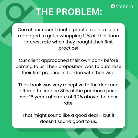 One of our recent dental practice sales clients managed to get a whopping 1.1% off their loan interest rate when they bought their first practice! 