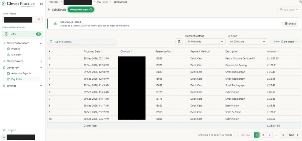 Split Details, the transaction ledger behind the Split card.